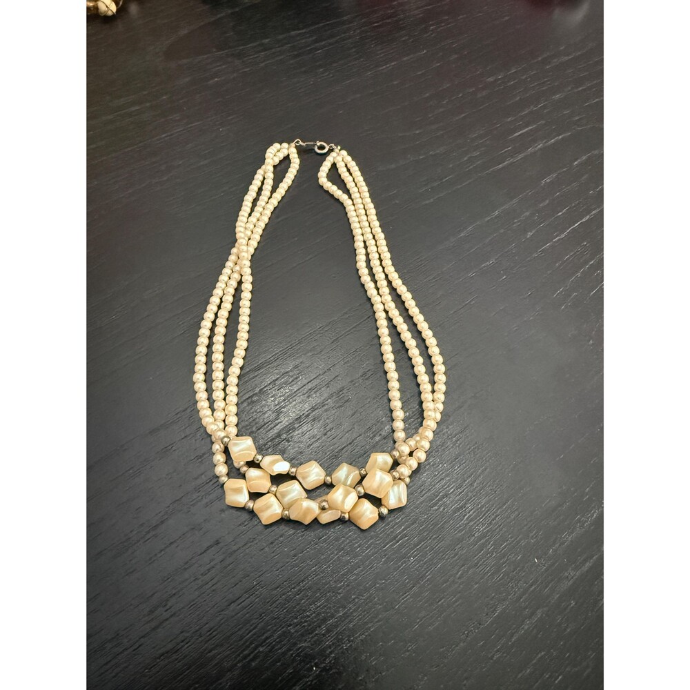 Vintage 1960s Multi-Strand Beaded Necklace, Faux Pearls, Faceted Beads